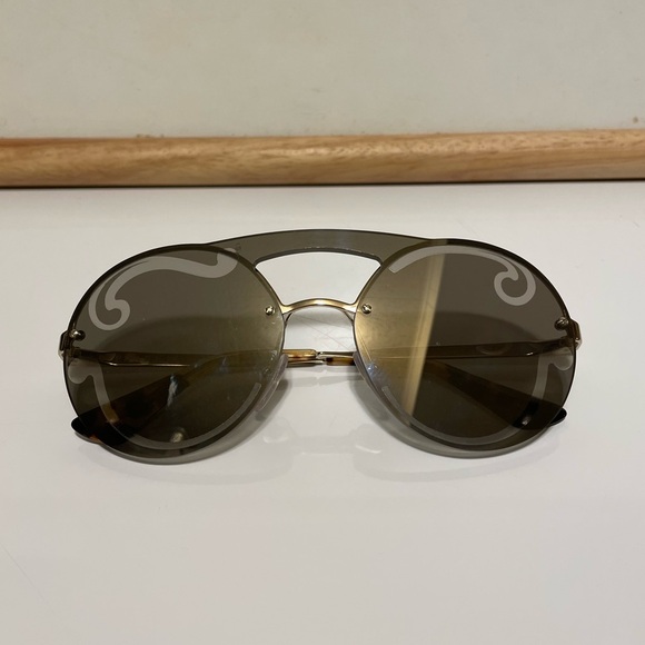 PRADA Sunglasses- 65TS Pale Gold Frame Unique Silver Mirror Lens - Picture 1 of 9